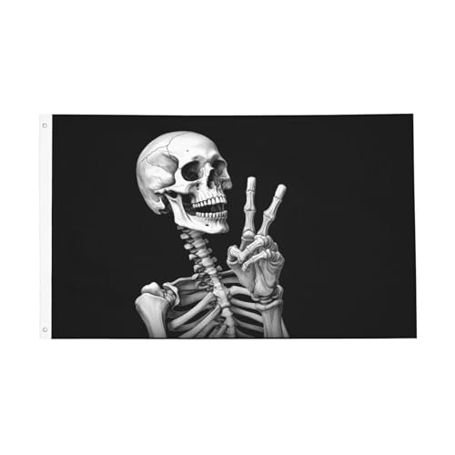 Mount Hour Rock-and-Roll-Skelett-Flagge, Banner, 90 x 150 cm, doppelseitig, Hippie-Banner mit Ösen, für Innen- und Außenbereich, Sport-Dekoration (ohne Fahnenmast) von Mount Hour