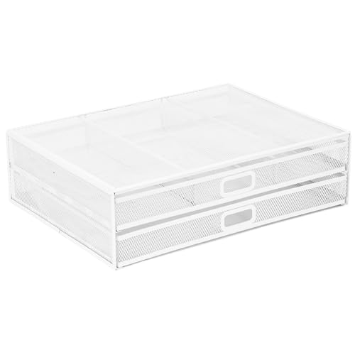 Mount-It! Computer-Monitorständer aus Netzstoff [Metall] Schreibtisch-Organizer mit zwei ausziehbaren Schubladen für Desktop, Laptop, Druckerzubehör und Bürobedarf (weiß) von Mount-It!