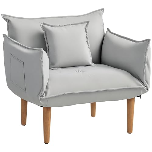 2-in-1 Sessel, Polstersessel mit Verstellbarer Rückenlehne, Gepolstert Einzelsessel mit Kissen, Holzbeine Loungesessel für Wohnzimmer, Mikrofasertuch, Hellgrau 2-in-1 Sessel, Polstersessel mit Verstellbarer Rückenlehne, Gepolstert Einzelsessel mit Kissen, Holzbeine Loungesessel für Wohnzimmer, Mikrofasertuch, Hellgrau von Mounteps