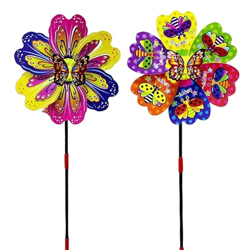2PCS Schmetterling Blume Windmühle Bunte Wind Spinner Garten Hof Dekoration Kinder Spielzeug (Insekt-1pc und Blume-1pc) von Mounteps