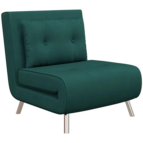 3 in 1 Schlafsessel Klappbar Schlafsofa mit Bettfunktion Verstellbarer Rückenlehne Kissen Relaxsessel in Samtoptik Gästebett Sessel für Wohnzimmer Schlafzimmer 77 x 88 x 83 cm Dunkelgrün von Mounteps
