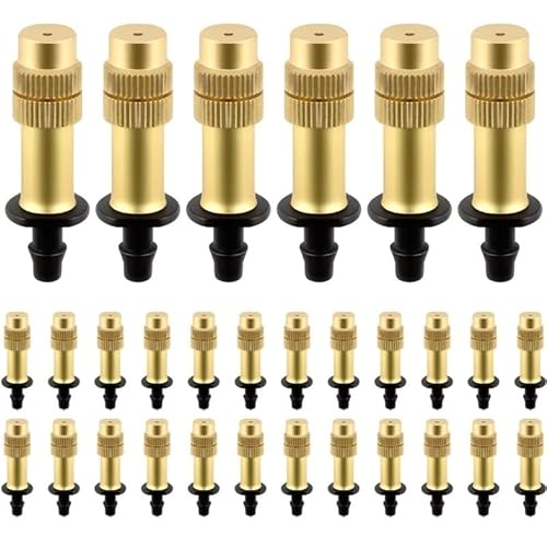 30 Stück verstellbare Kupfer-Zerstäubungsdüsen für Tropfbewässerungssprühgeräte und Tropfer für 4/7 mm Schläuche, Garten, Gewächshaus und Rasen, Kühlsystem aus Kupfer, Bewässerungsanlage von Mounteps
