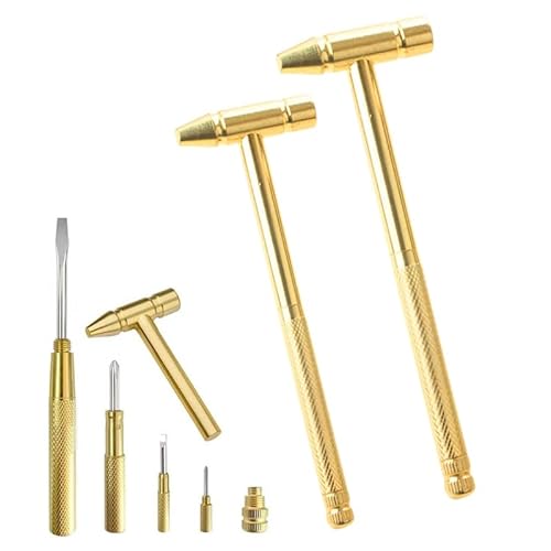 6 In1 Micro Mini Multifunktions-Kupferhammer, Hammer Micro Mini, ideal für Messing 3-Arten Schraubendreher Bits Pocket Round, Multifunktions-Werkzeughammer 6 in 1 (1) von Mounteps