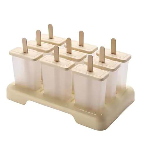 9x Cream Maker Form Tablett DIY Eis Form Joghurt Eisbox mit Stöcken (beige) von Mounteps