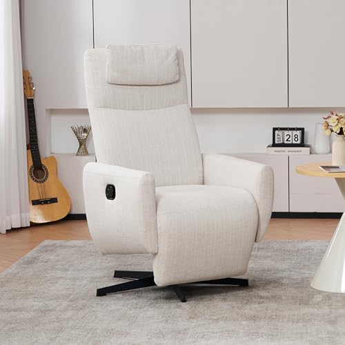 Bequemer 360° drehbarer Relaxsessel mit Verstellbarer Liegefunktion – Moderner Chenille-Fernsehsessel mit Fußstütze, ergonomischem Design & einfacher Montage (110 kg Belastbarkeit, Beige) von Mounteps