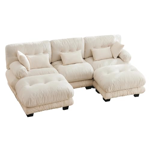 Ecksofa mit Schlaffunktion, Schlafcouch 300x143cm, Modulares Sofa U-Form, Eckcouch für Wohnzimmer, Polsterecke, Sofa L Form(Beige+u Form) von Mounteps