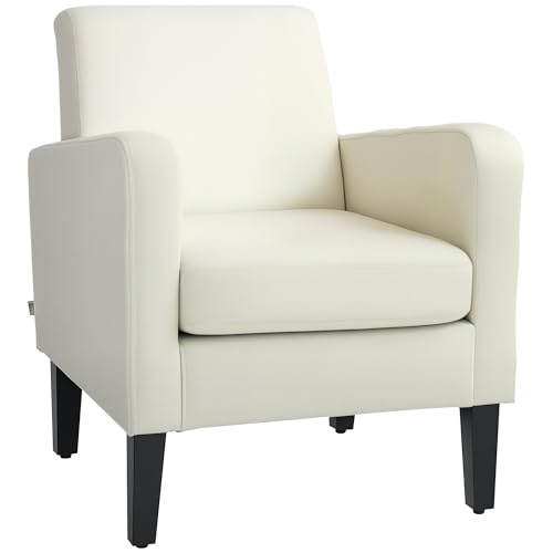 Einzelsessel mit Rückenlehne, abgerundeten Armlehnen, Gepolstert Loungesessel mit Leinenoptik, Holzbeine, für Schlafzimmer, Wohnzimmer, bis 150 kg, Cremeweiß von Mounteps