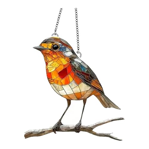 Großes Rotkehlchen Vogel auf Zweig Suncatcher Buntglas-Effekt hängenden Fenster Ornament von Mounteps