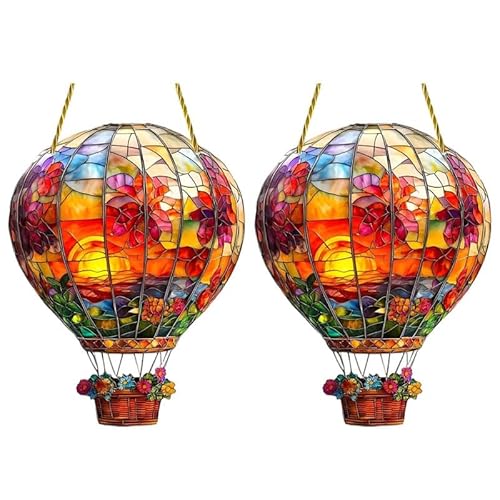 Heißluftballon Solar Gartenleuchte Hängende Ornament, Heißluftballon Gefärbter Sonnenfänger, Flammeneffekt Solarlaternen für den Garten Ornamente (2 Stück) von Mounteps