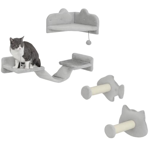 Katzen Kletterwand Set, 4-teilig Katzenmöbel mit Stufen, Leiter, Sprungtürmen, Kratzbäumen, Spielball, Sisal, für Katzen bis 5 kg, Hellgrau Katzen Kletterwand Set, 4-teilig Katzenmöbel mit Stufen, Leiter, Sprungtürmen, Kratzbäumen, Spielball, Sisal, für Katzen bis 5 kg, Hellgrau von Mounteps