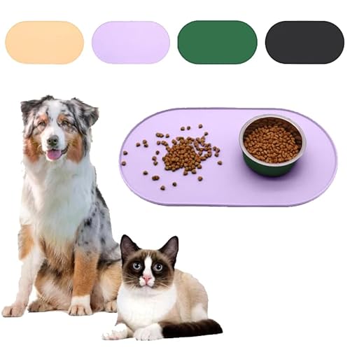 Katzenfutter wasserdichte Matte für Haustierfütterung Schalenböden Silikonmatte rutschfeste (Violett, 54 * 29cm) von Mounteps
