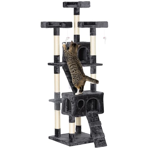 Kratzbaum mit Katzenhöhle Leiter XXL Katzenbaum Kletterbaum Kletterbaum für Katzen Mehrstufiges Multiaktivitätszentrum Plüsch Grau 50 x 50 x 170 cm von Mounteps