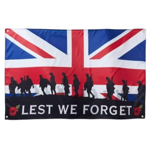 "Lest We Forget" Premium-Gedenkmohn-Flagge, 90 x 150 cm, 4 Ösen, für drinnen und draußen "Lest We Forget" Premium-Gedenkmohn-Flagge, 90 x 150 cm, 4 Ösen, für drinnen und draußen von Mounteps