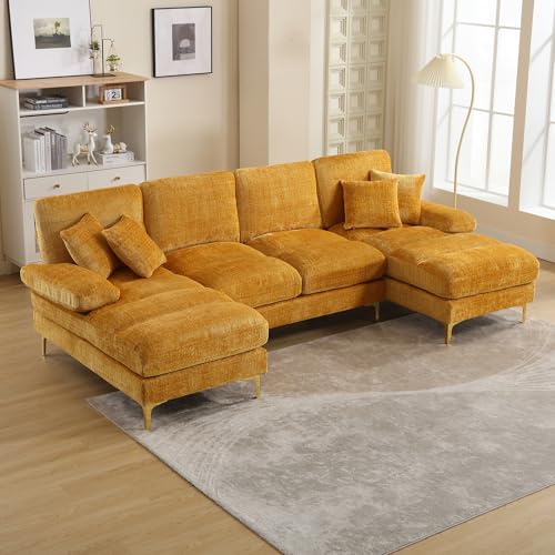 Modern Large Chenille Fabric U-Shape Sectional Sofa(Senfgelb) von Mounteps