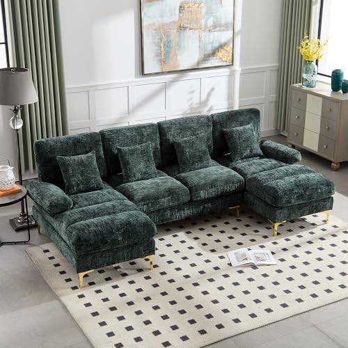Modern Large Chenille Fabric U-Shape Sectional Sofa(Smaragd) von Mounteps