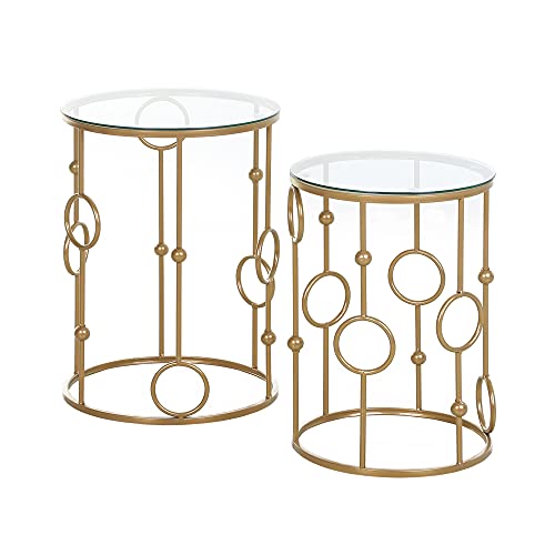 Mounteps 2er-Set Couchtisch, Beistelltisch mit Glasplatte, Wohnzimmertisch mit Reifen- und Kugeldesign, Sofatisch für Wohnzimmer, Schlafzimmer, Flur, Ø41 x 57 cm, Gold Mounteps 2er-Set Couchtisch, Beistelltisch mit Glasplatte, Wohnzimmertisch mit Reifen- und Kugeldesign, Sofatisch für Wohnzimmer, Schlafzimmer, Flur, Ø41 x 57 cm, Gold von Mounteps