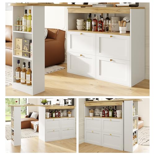 Mounteps 360° Drehbarer Stehtisch (Korpus 105 x 39 x 102 cm) mit 4 Schubladen und Offenen Ablagen, Geeignet für Esszimmer/Arbeitszimmer/Wohnzimmer, Weiß von Mounteps