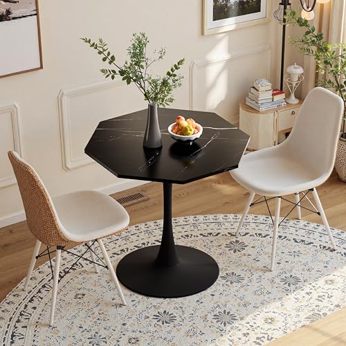 Mounteps Achteckiger Couchtisch mit MDF-Platte in Marmor-Optik und Metallsockel, für Wohnzimmer oder Esszimmer, 80 x 74 x 73 cm, Schwarz von Mounteps