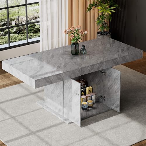 Mounteps Ausziehbarer Esstisch Mit Stauraum,L140/180*W80*H76cm, Rechteckiger Kaffee-Freizeittisch, Platzsparender Multifunktionaler Automatischer Teleskoptisch(Grau) von Mounteps