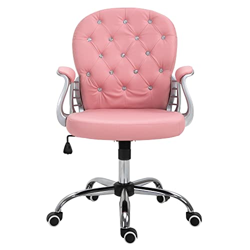 Mounteps Bürostuhl, Ergonomisch Schreibtischstuhl mit Armlehne, Gepolsterter Rückenlehne, Höhenverstellbar Computerstuhl mit Kunstlederoptik, Drehstuhl für Home Office, Rosa von Mounteps