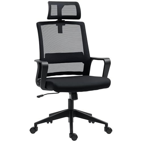 Mounteps Bürostuhl Ergonomischer Schreibtischstuhl mit Armlehne, Verstellbar Kopfstütze, Höhenverstellbarer Mesh Drehstuhl mit Wippfunktion, Schwarz Mounteps Bürostuhl Ergonomischer Schreibtischstuhl mit Armlehne, Verstellbar Kopfstütze, Höhenverstellbarer Mesh Drehstuhl mit Wippfunktion, Schwarz von Mounteps