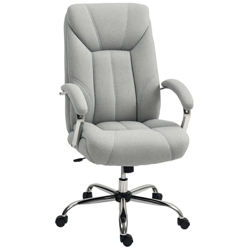 Mounteps Bürostuhl mit Wippfunktion ergonomischer Stuhl mit gepolsterte Armlehne Kopfstütze höhenverstellbarer Schreibtischstuhl Drehstuhl mit Rückenlehne Nylon Hellgrau 65 x 78 x 110-118 cm von Mounteps