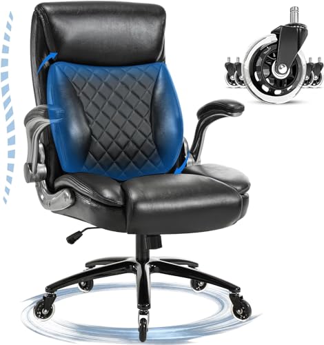 Mounteps Chefsessel Bürostuhl 200KG mit Hochklappbaren Armlehnen Ergonomischer Chefsessel PU Leder Computerstuhl Schreibtischstuhl Hohe Rückenlehne, Schwarz von Mounteps