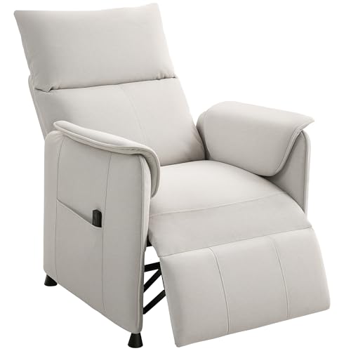 Mounteps Fernsehsessel Elektrisch Relaxsessel mit Liegefunktion Fußteil TV Sessel mit Verstellbarer Rückenlehne Seitentasche ergonomisch Ruhesessel Liegesessel für Wohnzimmer Schlafzimmer Cremeweiß von Mounteps