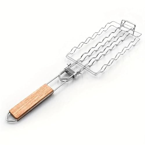 Mounteps Hot Dog Grillkorb Edelstahl BBQ Korb - Abnehmbar Faltbar Ideal für Würstchen, Picknick & Camping - Unverzichtbares Grillzubehör von Mounteps