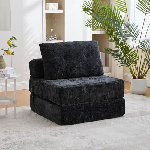 Mounteps Klappbares Schlafsofa 3-in-1, Faltbare Matratze mit Kissen & Rückenlehne, bequemes Bodensofa aus Cord-Stoff, tragbares Klappsofa für Wohn- & Schlafzimmer, (Beige)(Schwarz) von Mounteps