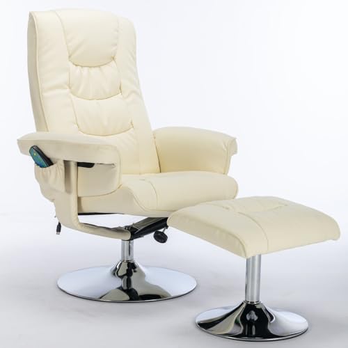 Mounteps Massagesessel mit PU-Polsterung und Ottomane, Fußhocker mit 5-Punkt-Massagegerät für Wohnzimmer und Schlafzimmer(Beige+PU Leather+Foam) von Mounteps