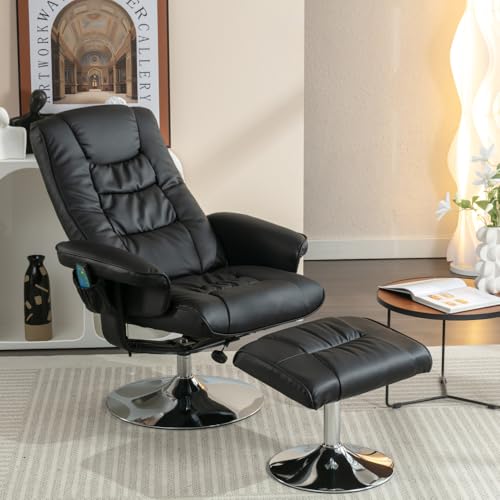 Mounteps Massagesessel mit PU-Polsterung und Ottomane, Fußhocker mit 5-Punkt-Massagegerät für Wohnzimmer und Schlafzimmer(Black+PU Leather+Foam) von Mounteps