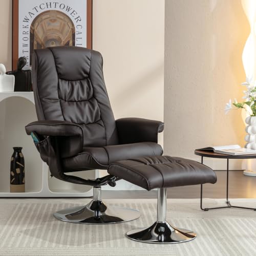 Mounteps Massagesessel mit PU-Polsterung und Ottomane, Fußhocker mit 5-Punkt-Massagegerät für Wohnzimmer und Schlafzimmer(Brown+PU Leather+Foam) von Mounteps