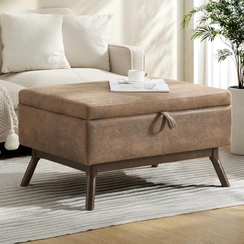 Mounteps Ottomane Bank mit Stauraum, gepolstert, zusammenklappbar, Fußstütze mit Holzbeinen, Bettbank, Sofa-Hocker für Wohnzimmer, Eingangsbereich, Flur, Schlafzimmer(Braun-b) von Mounteps