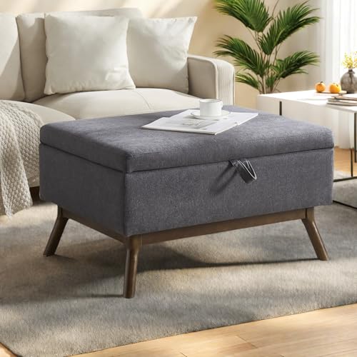 Mounteps Ottomane Bank mit Stauraum, gepolstert, zusammenklappbar, Fußstütze mit Holzbeinen, Bettbank, Sofa-Hocker für Wohnzimmer, Eingangsbereich, Flur, Schlafzimmer(Grau) von Mounteps