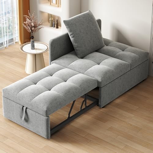 Mounteps Polsterbett Schlafsofa 3 in 1 Multifunktions-Schlafsofa, Leinenstoffsofa mit Verstellbarer Rückenlehne, Liegesofa für kleine Räume von Mounteps