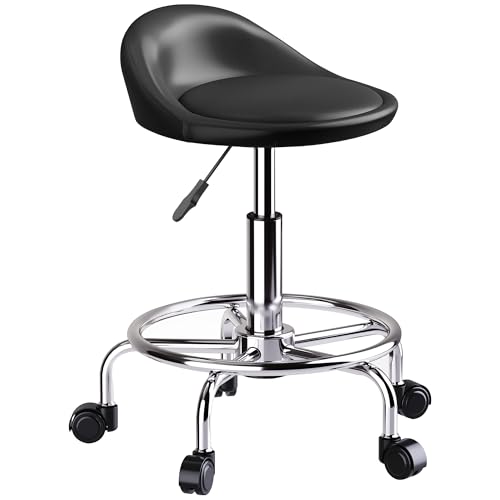 Mounteps Rollhocker höhenverstellbar mit Rückenlehne Drehhocker 59-75 cm Arbeitshocker 360° drehbar Hocker Bürohocker für Büro Salon Massage Spa Schwarz von Mounteps