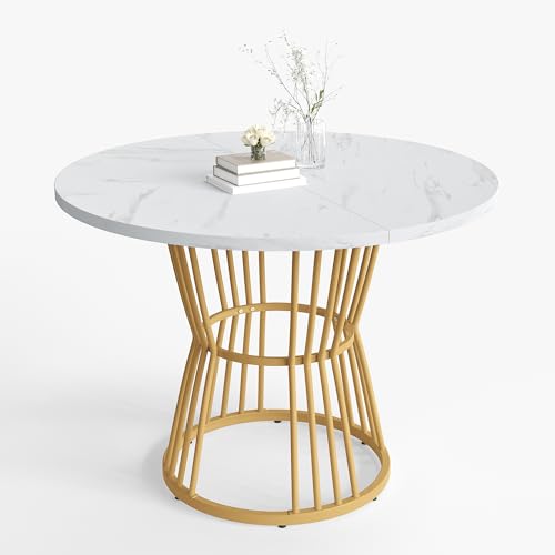 Mounteps Runder Esstisch mit metallbein Frühstückstisch Marmor für 4-6 Personen Metallrahmen Esstische für Wohnzimmer Esszimmer Restaurant Küchentisch Gold 100x100x75 cm von Mounteps