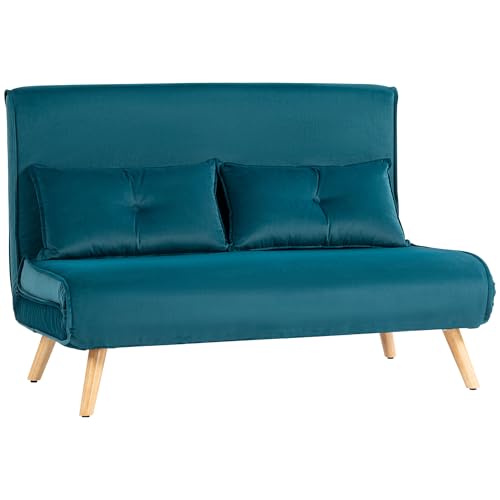 Mounteps Schlafsofa 3 in 1 2 Sitzer Sofa mit Schlaffunktion, 190 x 120 cm Klappbar Couch Schlafcouch mit 5-stufig Verstellbarer Rückenlehne, Lendenkissen und Samtoptik für Wohnzimmer, Dunkelgrün von Mounteps