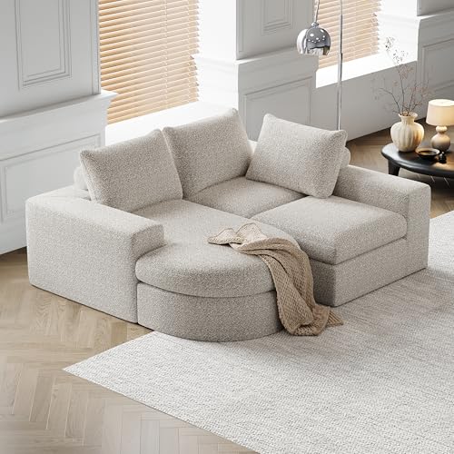 Mounteps Sofa mit gebogenen Elementen und Liegestuhl, vollständig komprimiert, Kombinationssofa L-Liegestuhl, Schaumstoff-Kompressionssofa, Keine Montage Erforderlich(Beige) von Mounteps