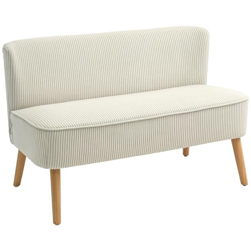 Sofa 2 Sitzer modern Couch ohne Armlehne Gepolstert Polstersofa mit Cord-Optik, klein Loungesofa mit Holzbeine für Wohnzimmer, 117 x 56,5 x 77 cm, Cremeweiß von Mounteps