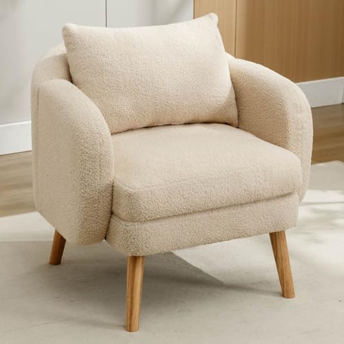 Sofa Sessel, Loungesessel mit Polsterung aus Teddystoff Lesesessel für Wohnzimmer Schlafzimmer Balkon(Beige) von Mounteps