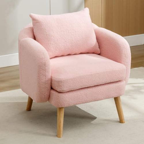 Sofa Sessel, Loungesessel mit Polsterung aus Teddystoff Lesesessel für Wohnzimmer Schlafzimmer Balkon(Rosa) von Mounteps