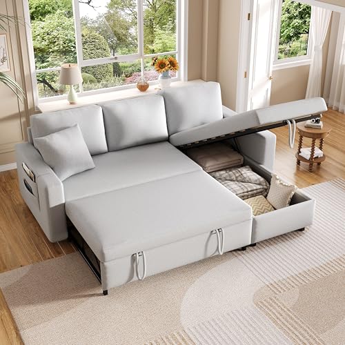 Sofa mit Schlaffunktion, Big Sofa 3 Sitzer Sofa L Form Modernes Design, Polstermöbel Loungesessel mit Storage Seats, Wohnzimmer Möbel Schlafsofa, Links und rechts austauschbare Chaiselongue Gray von Mounteps