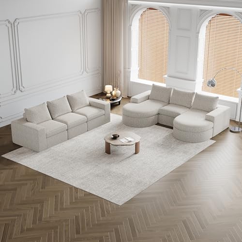Sofa mit gebogenen Elementen und Liegestuhl, vollständig komprimiert, modulares Kombinationssofa L-Liegestuhl, Schaumstoff-Kompressionssofa, zweiteiliges Set(Beige-2) von Mounteps