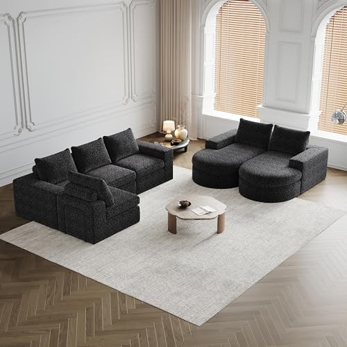 Sofa mit gebogenen Elementen und Liegestuhl, vollständig komprimiert, modulares Kombinationssofa L-Liegestuhl, Schaumstoff-Kompressionssofa, zweiteiliges Set(Schwarz-2) von Mounteps