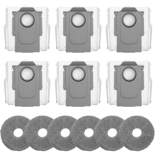 12-teiliges Wischtuch-Staubbeutel-Set für Roborock Saros Z70 Roboter-Staubsauger, Ersatzteile, 6 Wischtücher, 6 Staubbeutel von Moupaa