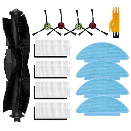 14-teiliges Zubehör-Set für Lubluelu SL60D SG60 SL61, für Tikom L9000 Roboter-Staubsauger-Ersatzteile, 1 Hauptwalze, 4 Seitenbürsten, 4 Hepa-Filter, 4 Wischtücher, 1 Reinigungsbürste von Moupaa