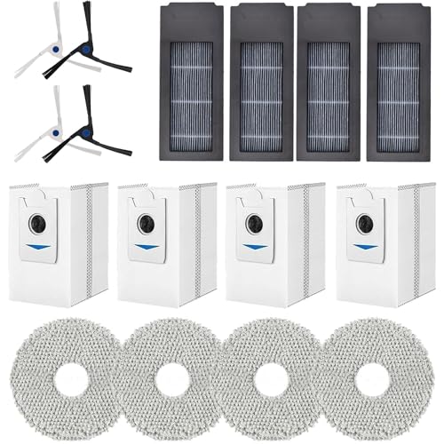 Moupaa 16-teiliges Ersatzzubehör-Set für Ecovacs Debot X2 Omni / X2 / X2 Pro / DEX86 Roboter-Staubsauger, 4 Seitenbürsten, 4 HEPA-Filter, 4 Wischtücher, 4 Staubbeutel von Moupaa