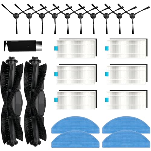 23-teiliges Ersatz-Set für Tikom G8000 Max Roboter-Staubsauger-Zubehörteile (2 Rollenbürsten, 10 Seitenbürsten, 6 Filter, 4 Wischtücher, 1 Reinigungswerkzeug) von Moupaa